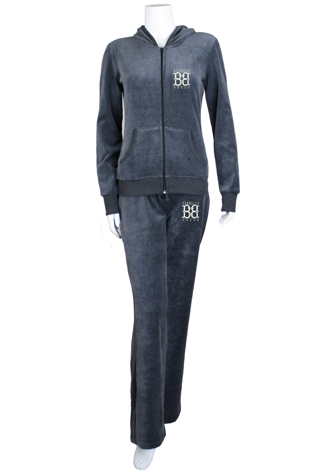 Brooklyn Brand Sweatsuit Velour Woman's Zippered Jacket and Pants Pockets