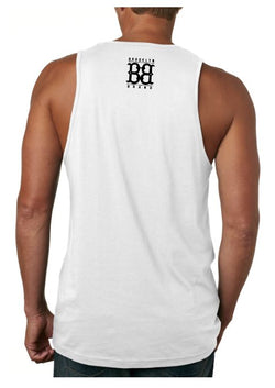 Image of Brooklyn Script Man”s White Tank Top