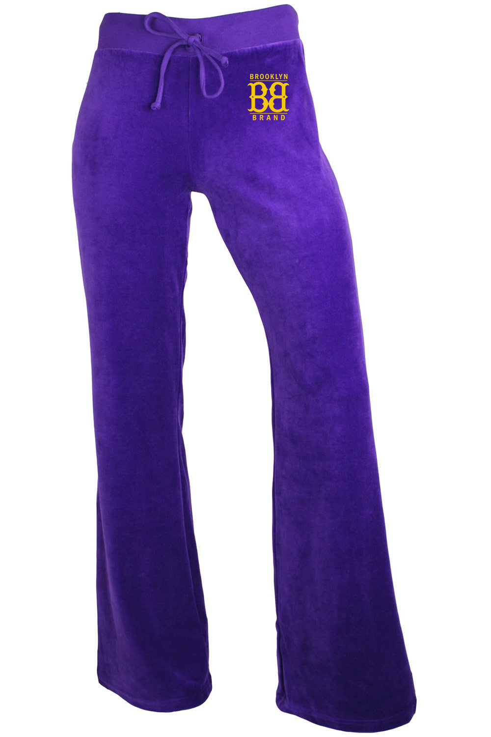 Image of Brooklyn Brand Women Velour Purple Sweatsuit (Gold Lettering) Zippered Jacket and Pants Pocket