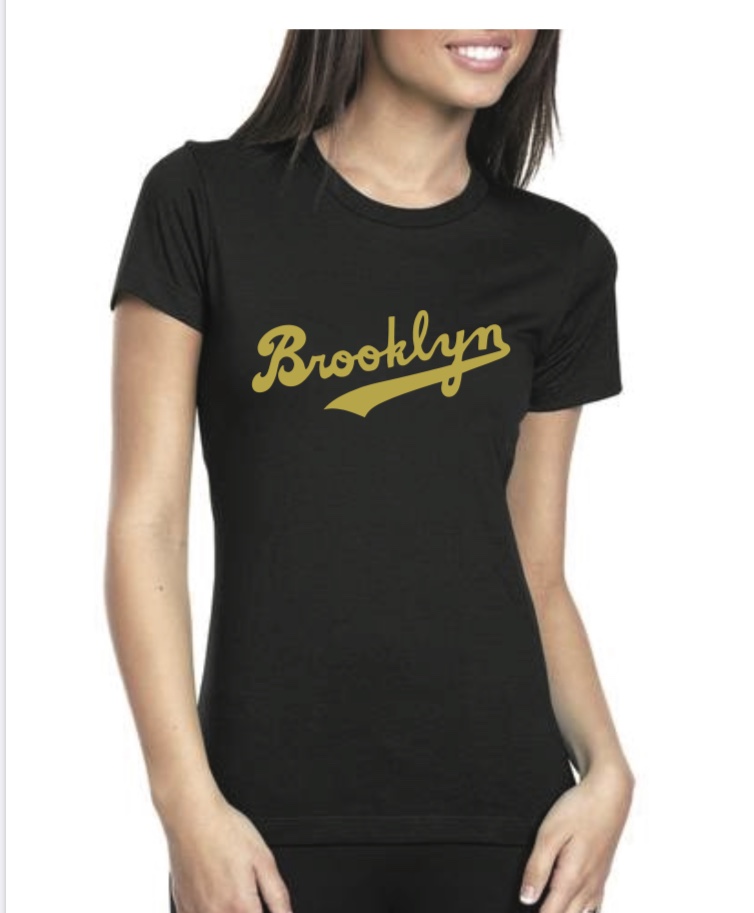 Brooklyn-Brand | gold Black shimmer Tee Women\'s Script Brooklyn lettering